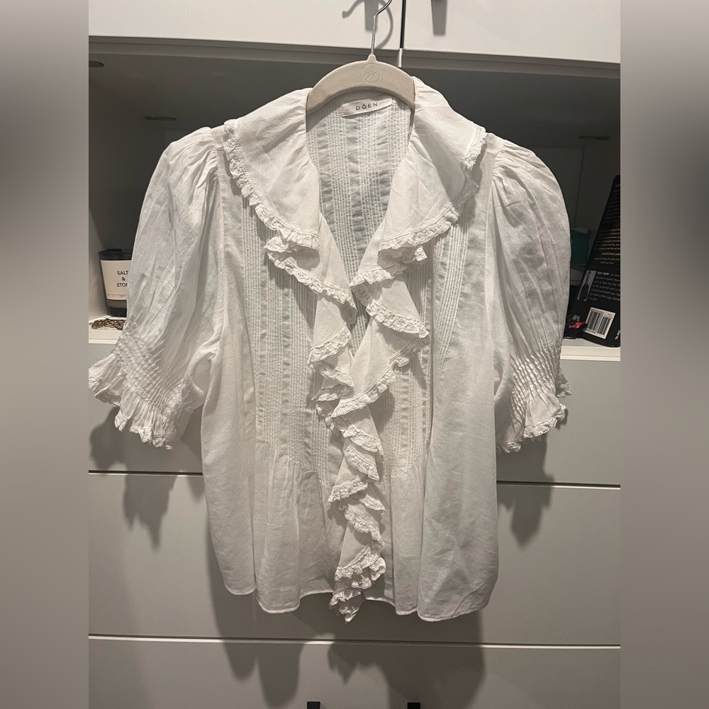 Doen Henri White Ruffled Blouse XS